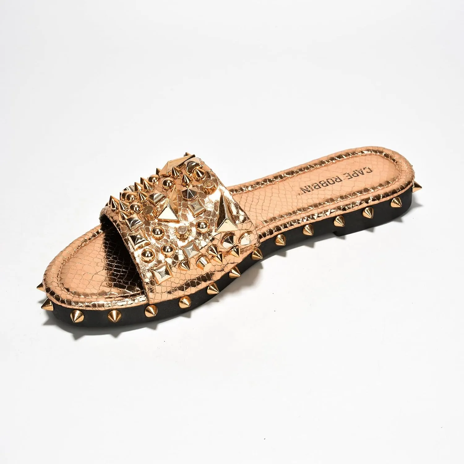 Cape Robbin Tonie Spike and Stud Adorned Flat Sandals (Tonie)