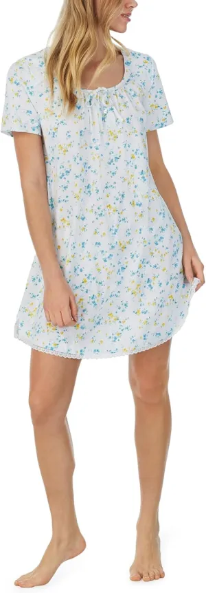 Carole Hochman Pajamas for Women Summer Floral Cotton Knit Lightweight 36" Short Sleeve Nightgown