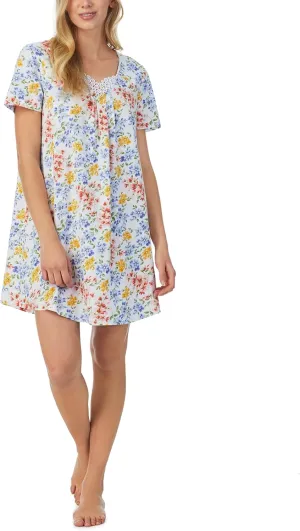 Carole Hochman Pajamas for Women Summer Floral Cotton Knit Lightweight 36" Short Sleeve Nightgown