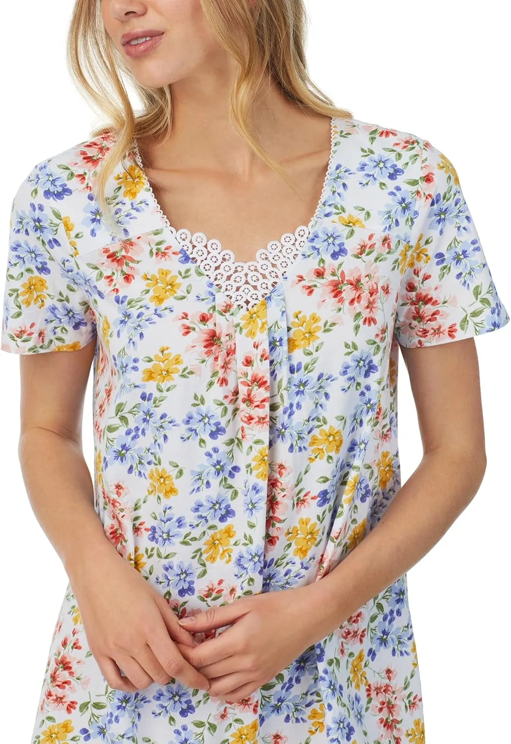 Carole Hochman Pajamas for Women Summer Floral Cotton Knit Lightweight 36" Short Sleeve Nightgown