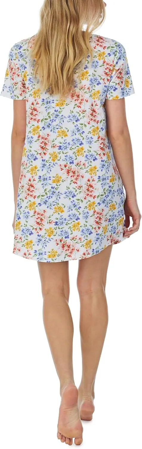 Carole Hochman Pajamas for Women Summer Floral Cotton Knit Lightweight 36" Short Sleeve Nightgown