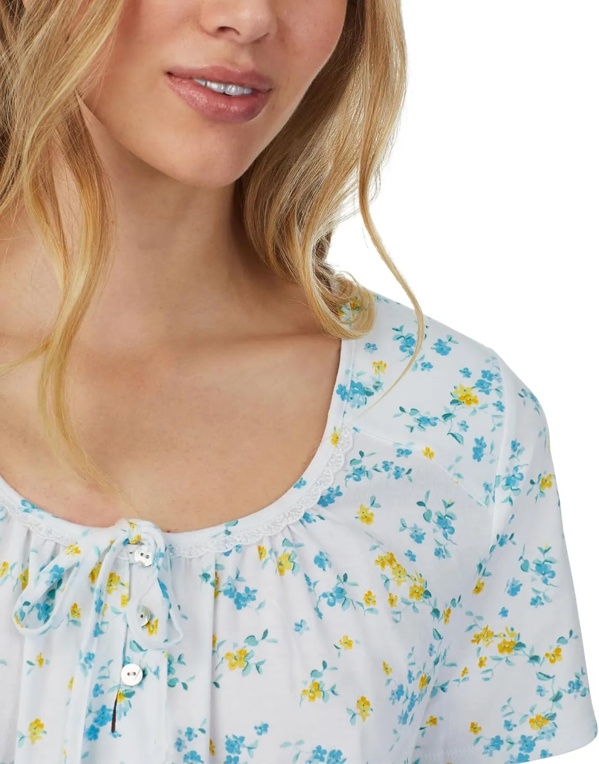 Carole Hochman Pajamas for Women Summer Floral Cotton Knit Lightweight 36" Short Sleeve Nightgown