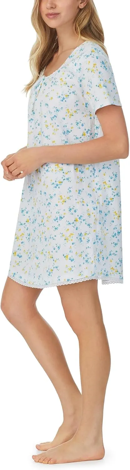 Carole Hochman Pajamas for Women Summer Floral Cotton Knit Lightweight 36" Short Sleeve Nightgown