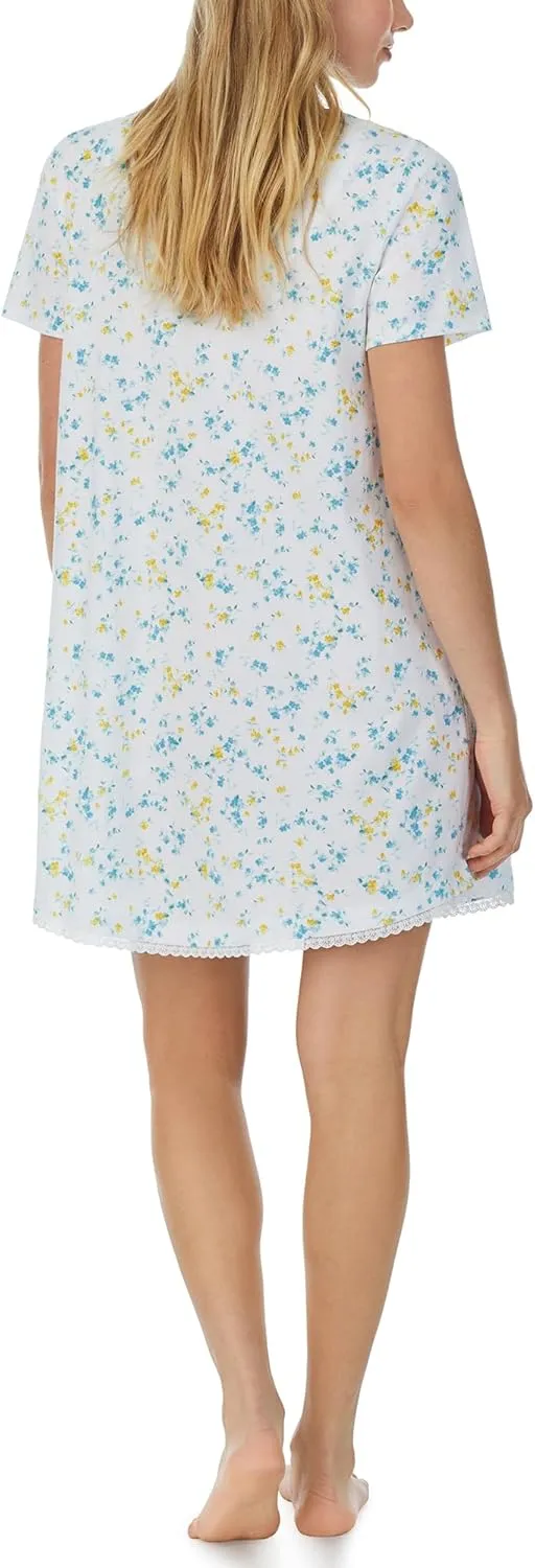 Carole Hochman Pajamas for Women Summer Floral Cotton Knit Lightweight 36" Short Sleeve Nightgown