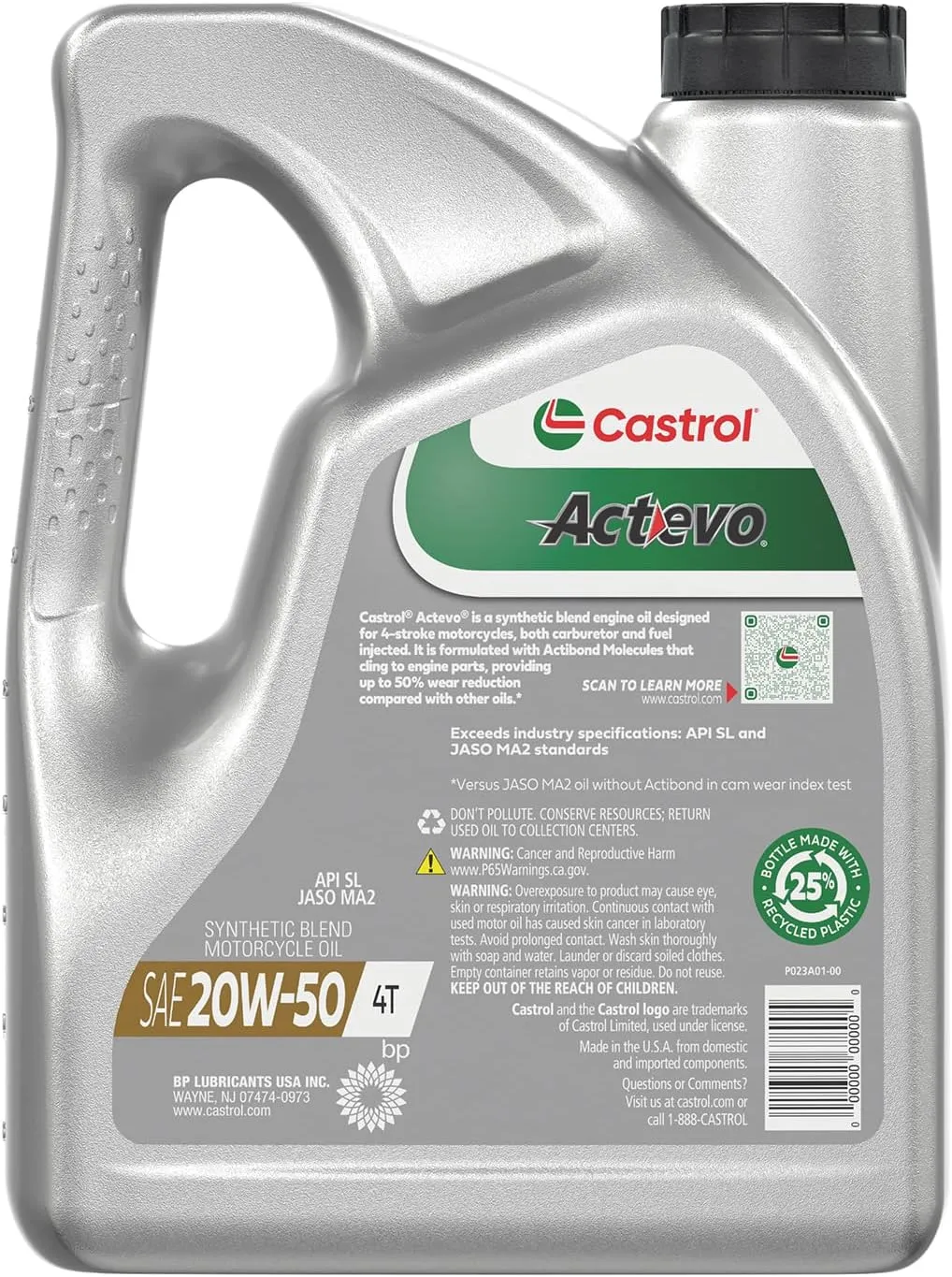 Castrol Actevo 4T 20W-50 Synthetic Blend Motorcycle Oil, 1 Gallon, Pack of 3