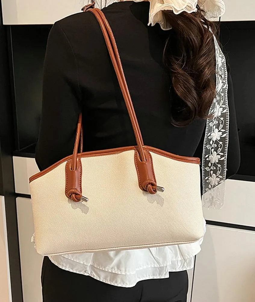 Casual Leather Shoulder Purses Summer Beach Bags For Women Canvas Clutch Bag Boston Purse Travel Underarm Handbags 2025