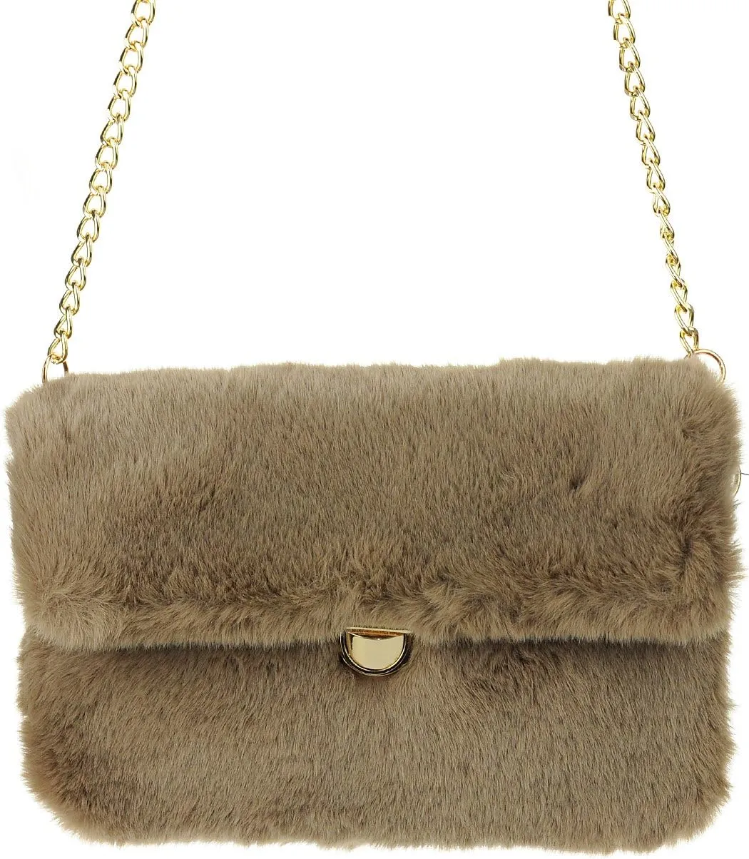C.C Women's Evening Faux Fur Fuzzy Crossbody Shoulder Bag Envelope Clutch Purse