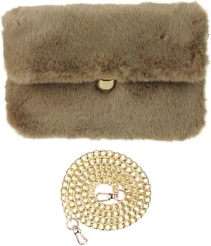 C.C Women's Evening Faux Fur Fuzzy Crossbody Shoulder Bag Envelope Clutch Purse