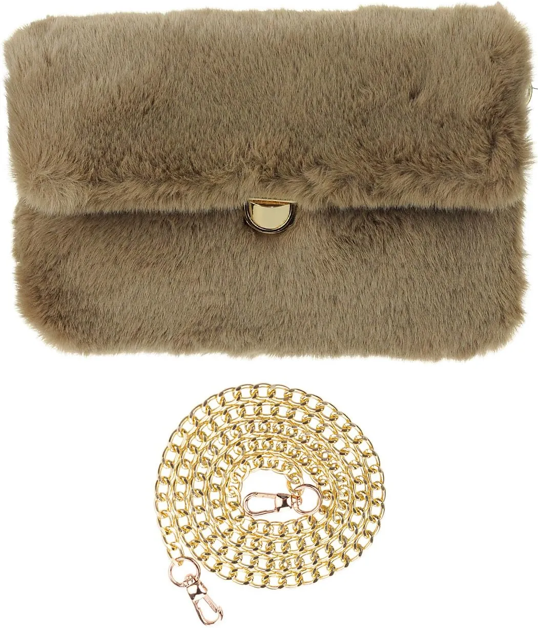 C.C Women's Evening Faux Fur Fuzzy Crossbody Shoulder Bag Envelope Clutch Purse
