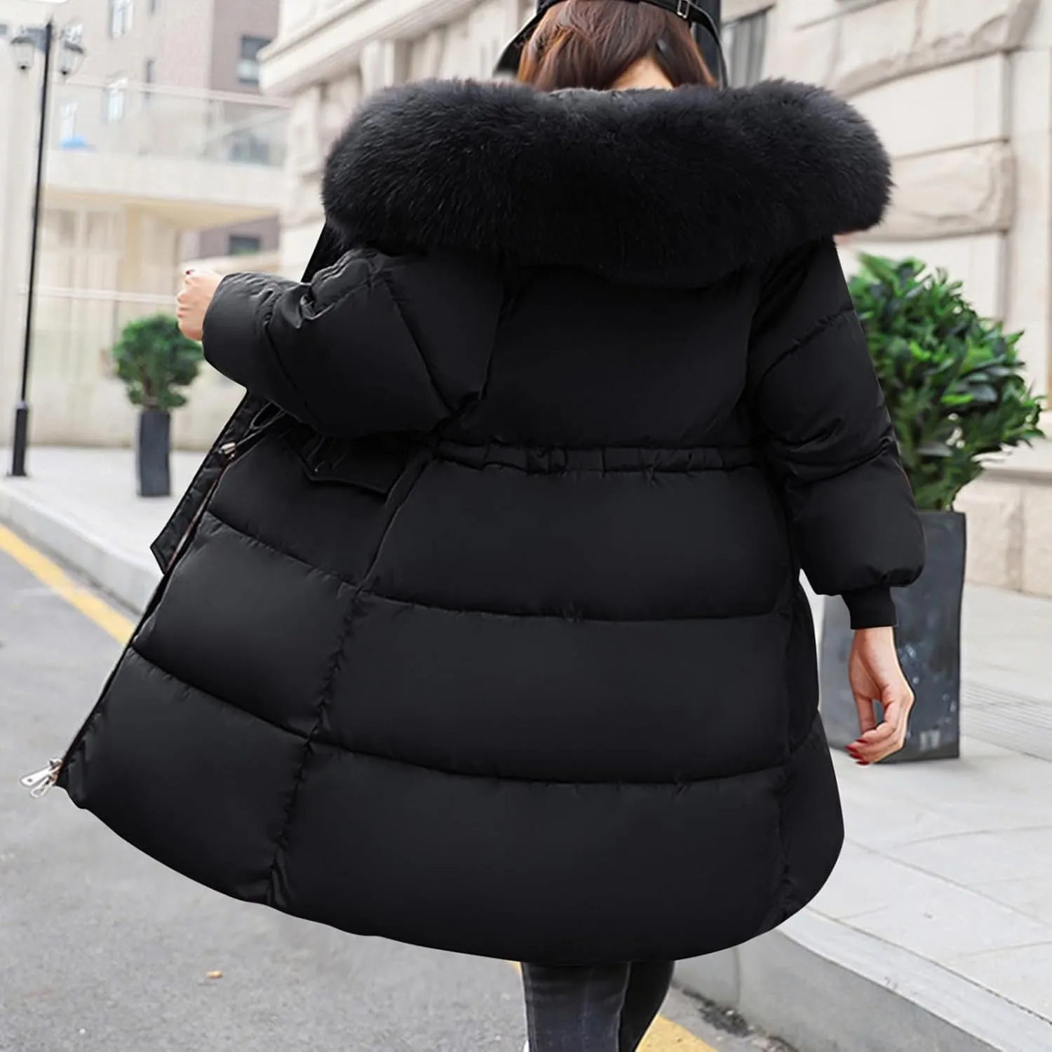 Ceboyel Women Long Puffer Winter Coat Faux Fur Hood Winter Bubble Coats Jacket Trendy Puffy Jackets Warm Outerwear Clothing