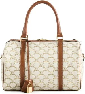 Celine Women's Pre-Loved 2-Way Boston Bag, Canvas, White, One size