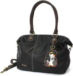 CHALA Laser Cut Crossbody Shoulder bag Tote Bag Faux Leather Black (Penguin)