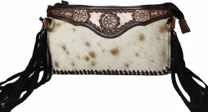 CHALLENGER Cowhide & Leather Western Floral Tooled Leather Crossbody Shoulder Bag 18RAH27