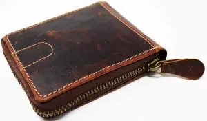 Challenger Handcrafted Brown Leather Small Zip Around Bi-Fold Wallet 27AA34