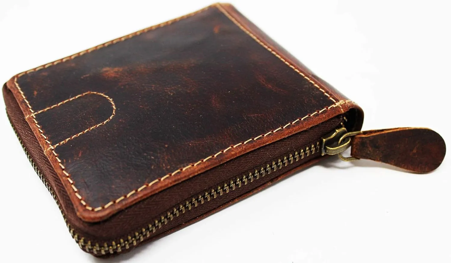 Challenger Handcrafted Brown Leather Small Zip Around Bi-Fold Wallet 27AA34