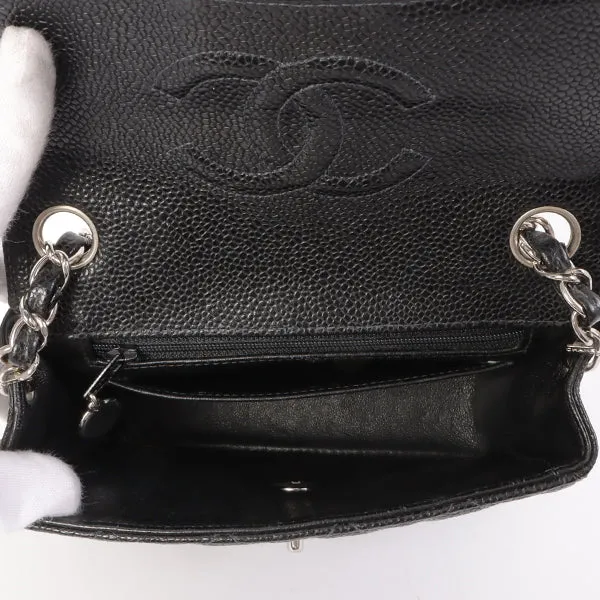 Chanel Around 2005 Made Caviar Skin Classic Flap Chain Bag Mini Black