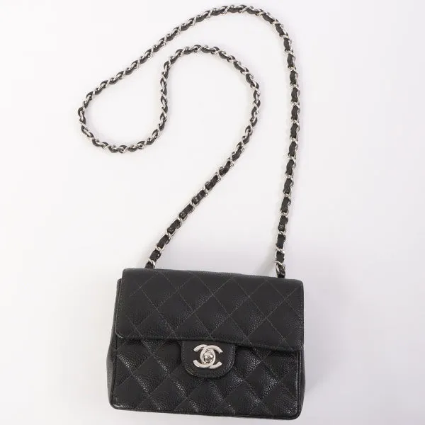 Chanel Around 2005 Made Caviar Skin Classic Flap Chain Bag Mini Black