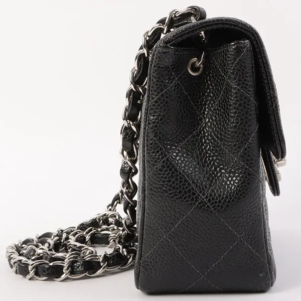 Chanel Around 2005 Made Caviar Skin Classic Flap Chain Bag Mini Black