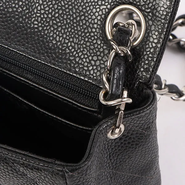 Chanel Around 2005 Made Caviar Skin Classic Flap Chain Bag Mini Black