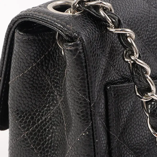 Chanel Around 2005 Made Caviar Skin Classic Flap Chain Bag Mini Black