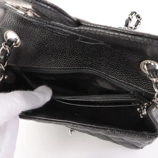 Chanel Around 2005 Made Caviar Skin Classic Flap Chain Bag Mini Black