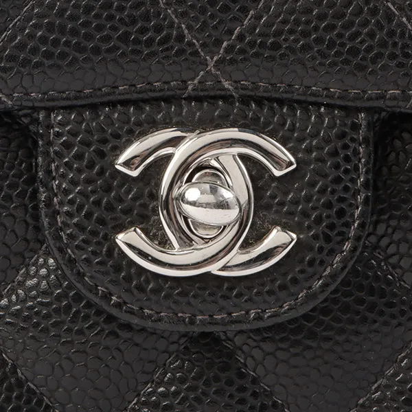 Chanel Around 2005 Made Caviar Skin Classic Flap Chain Bag Mini Black