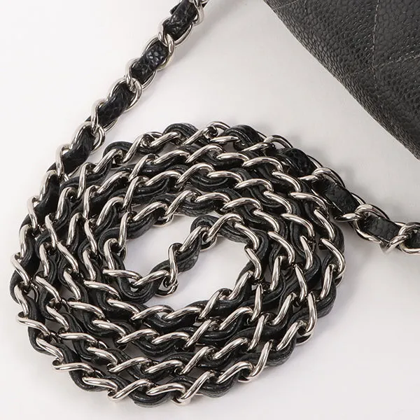 Chanel Around 2005 Made Caviar Skin Classic Flap Chain Bag Mini Black