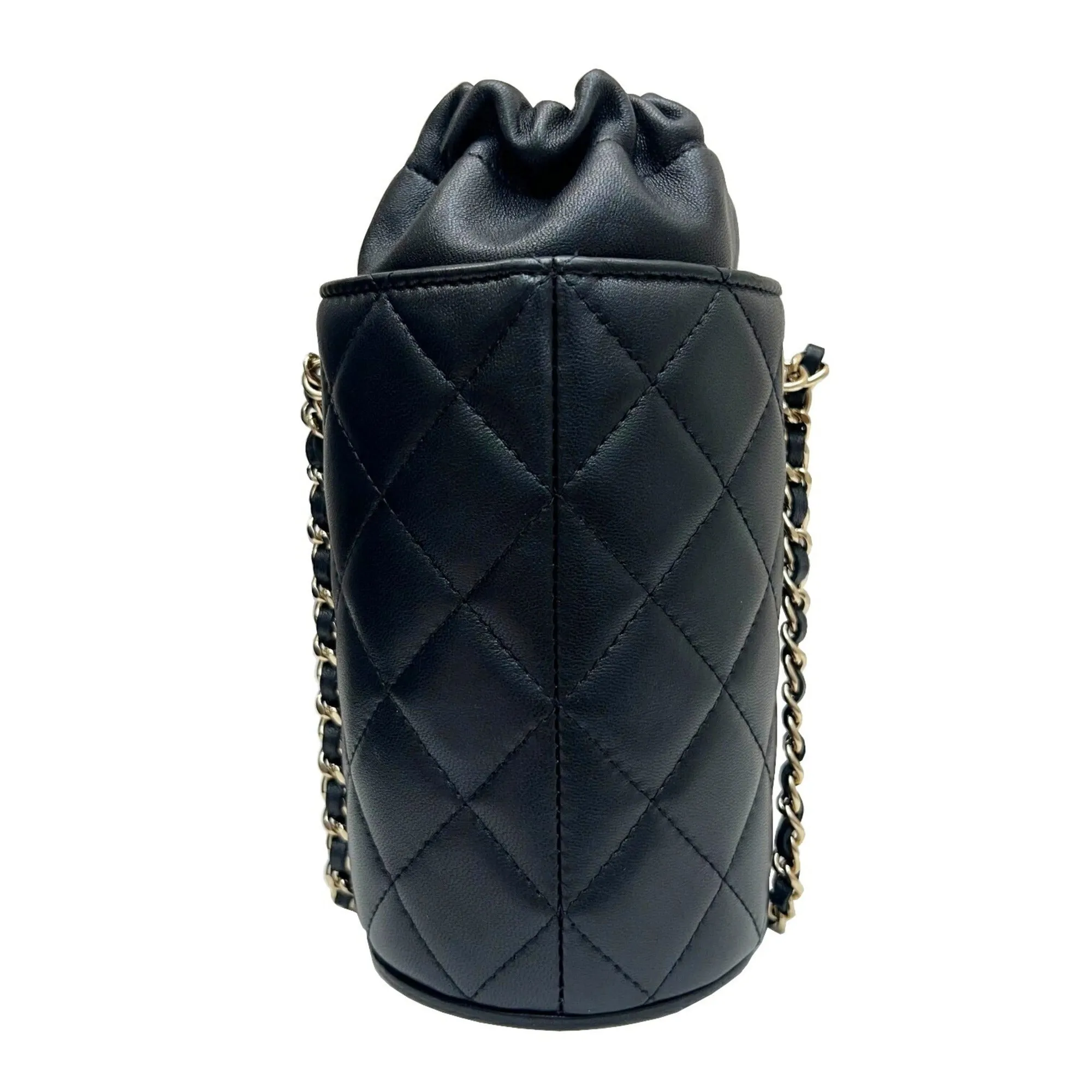 CHANEL Bucket Shoulder Bag Chain Lambskin Black Gold 3 Ladies