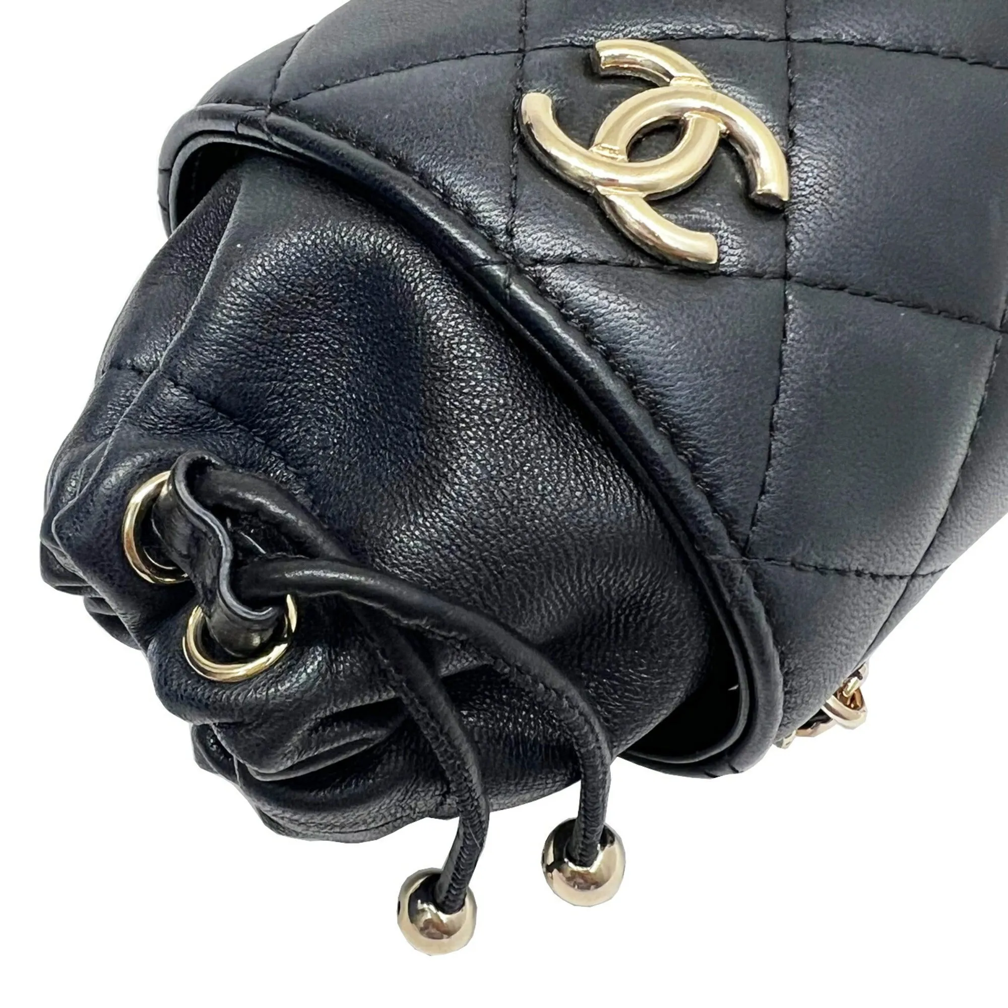 CHANEL Bucket Shoulder Bag Chain Lambskin Black Gold 3 Ladies