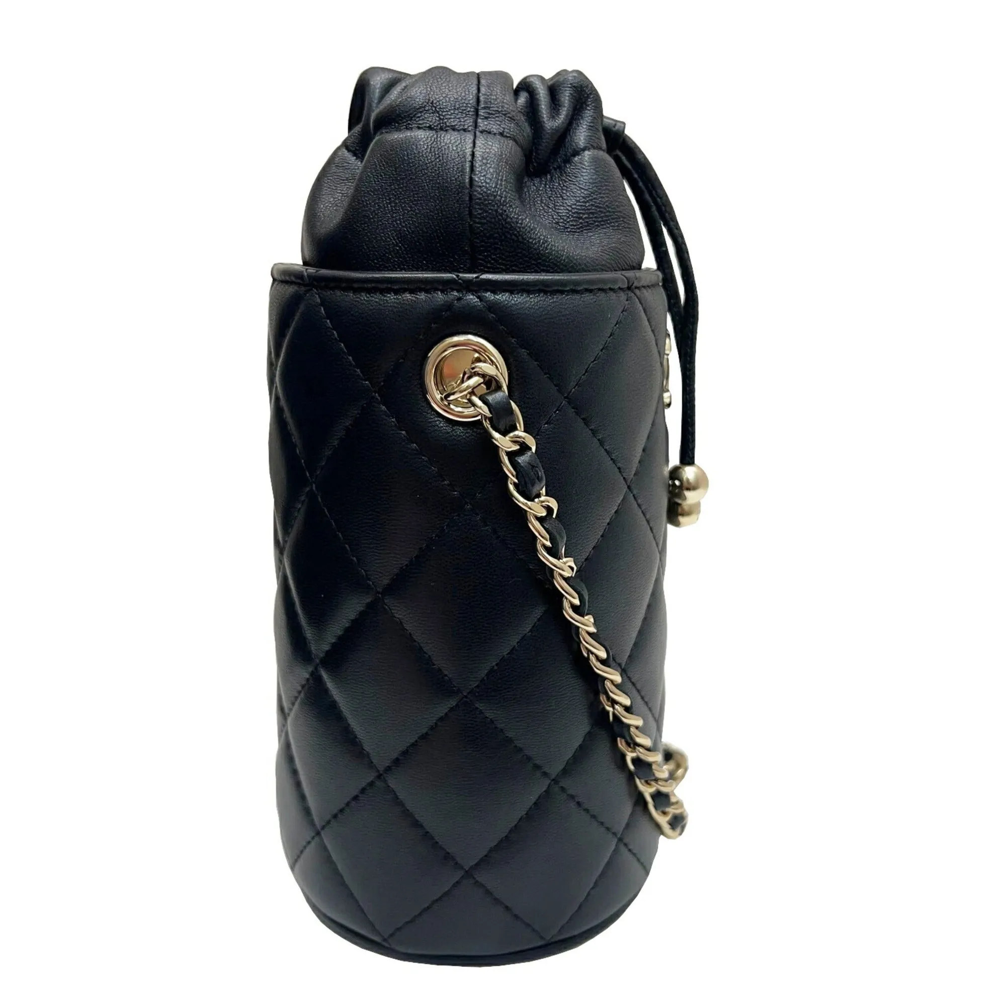 CHANEL Bucket Shoulder Bag Chain Lambskin Black Gold 3 Ladies