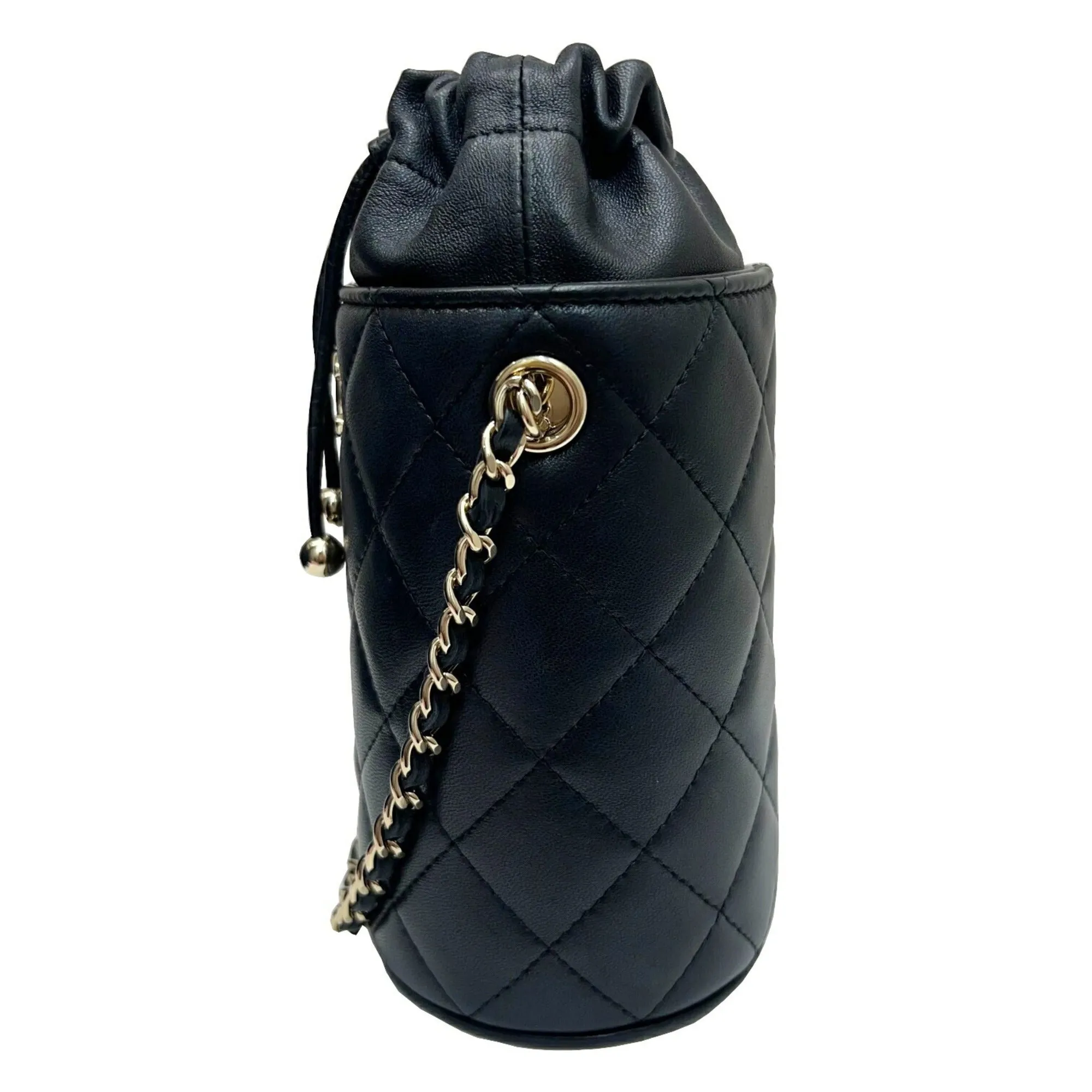 CHANEL Bucket Shoulder Bag Chain Lambskin Black Gold 3 Ladies