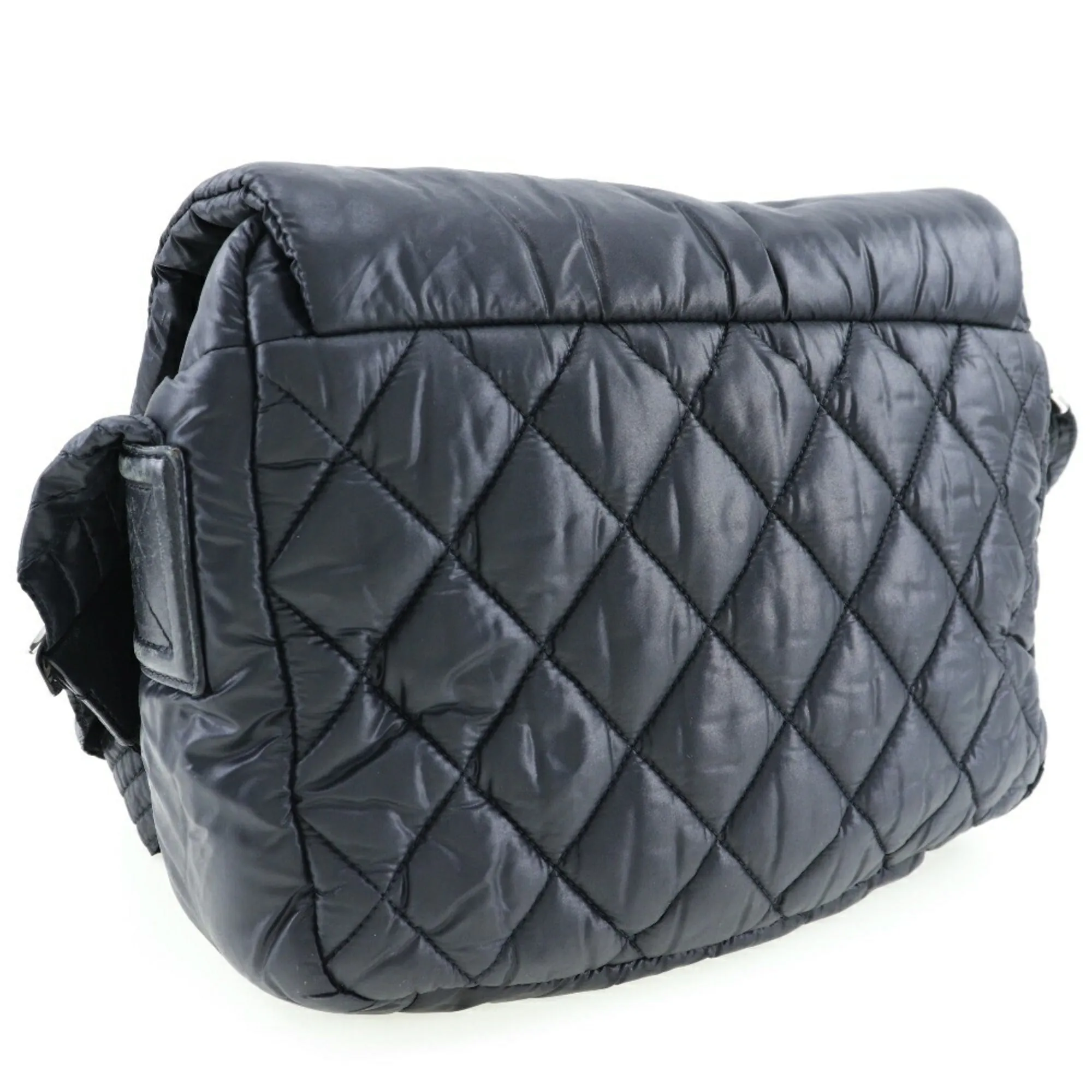 CHANEL Chocolate Bar Shoulder Bag Cococoon Nylon x Leather Made in France Black Crossbody Zipper bar Ladies