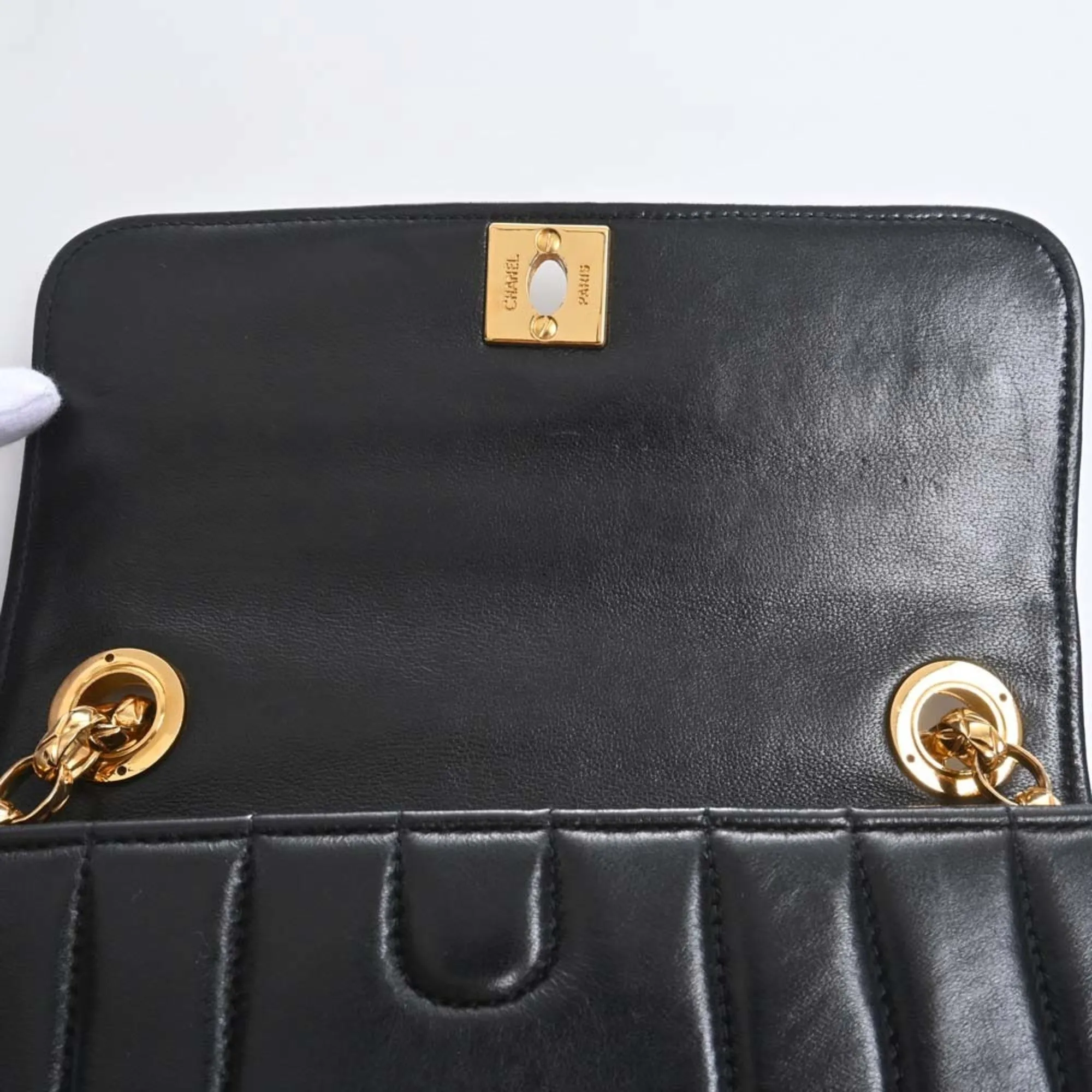 CHANEL Lambskin Coco Mark Chain Shoulder Bag Black Ladies