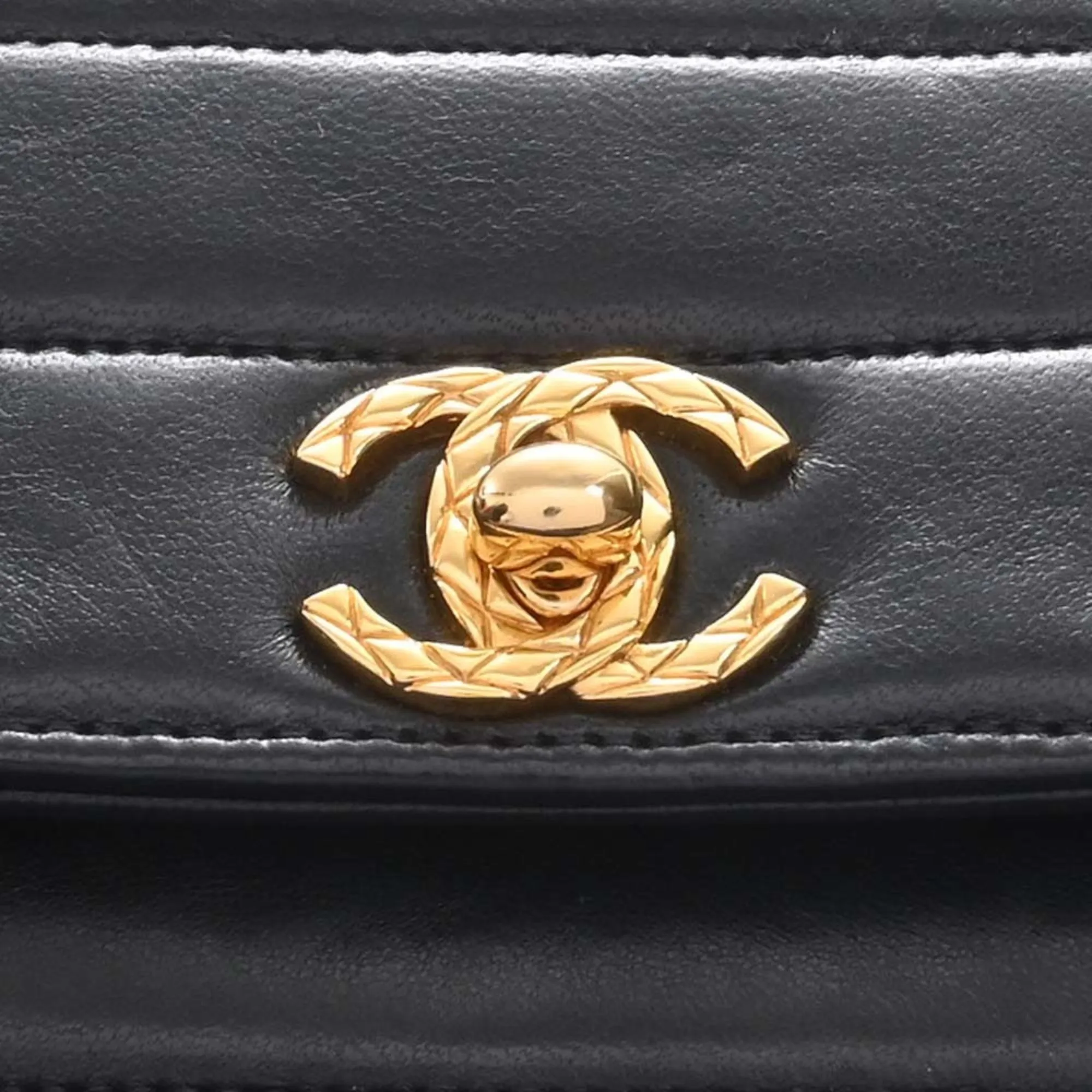 CHANEL Lambskin Coco Mark Chain Shoulder Bag Black Ladies