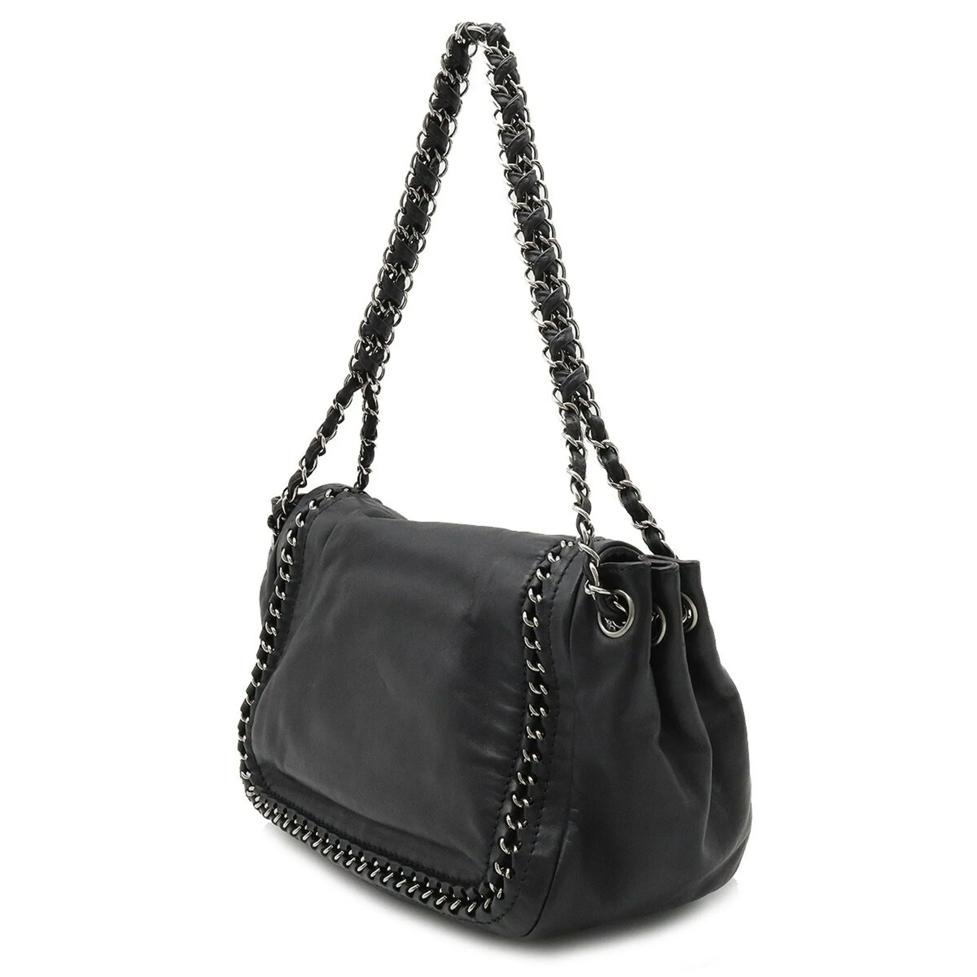 CHANEL luxury line here mark shoulder bag chain leather black