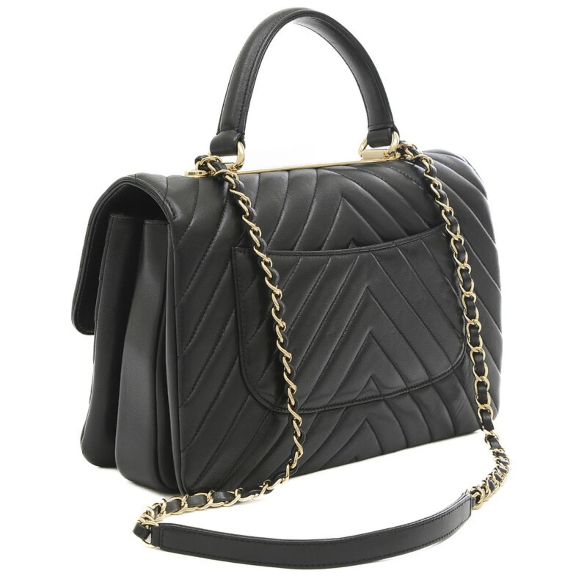 CHANEL Top Handle 2Way Chain Shoulder V Stitch Lambskin Black A69923
