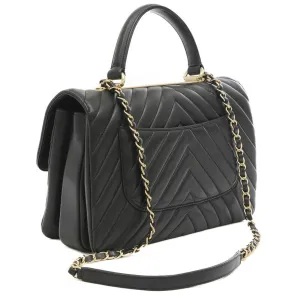CHANEL Top Handle 2Way Chain Shoulder V Stitch Lambskin Black A69923