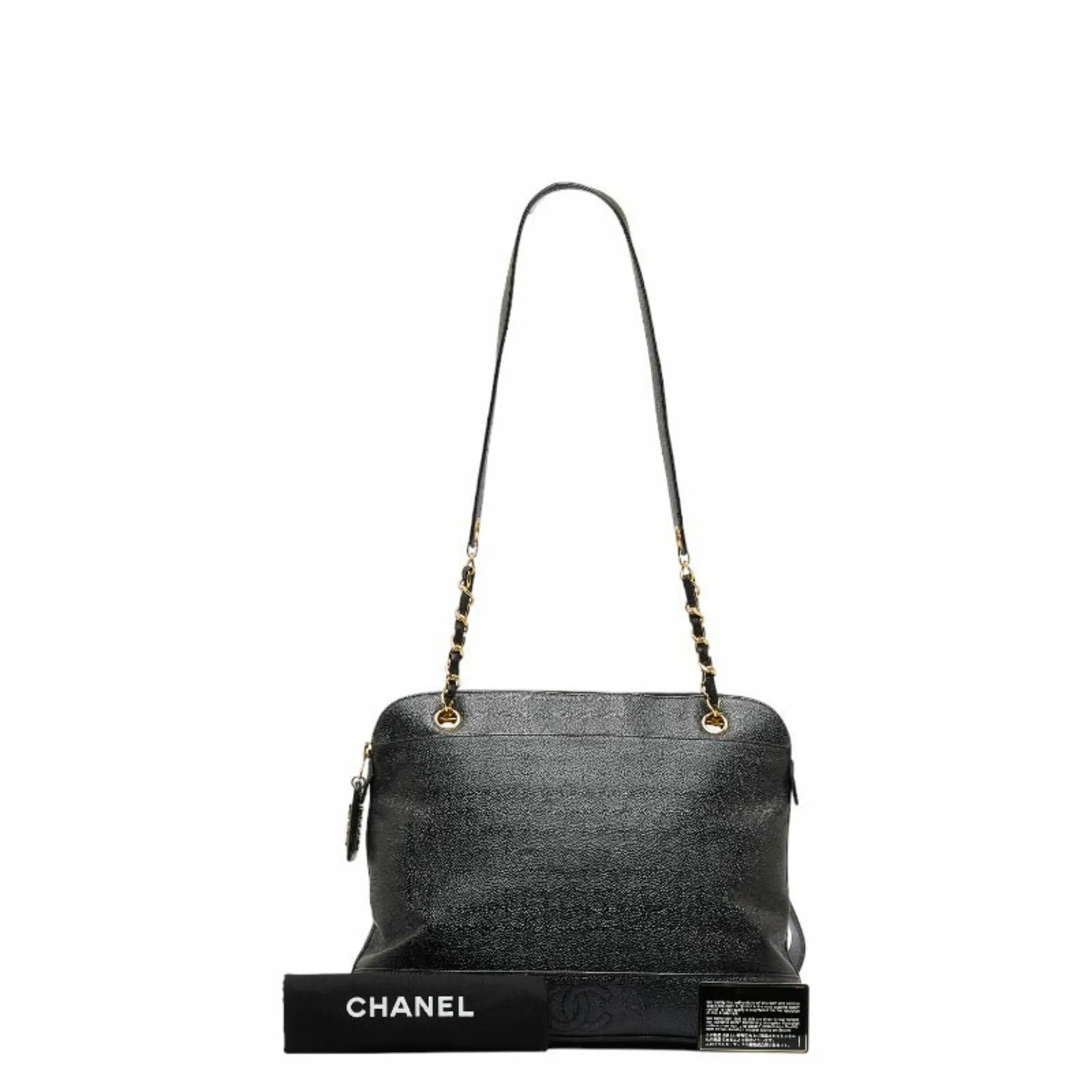 CHANEL Triple Coco Mark Chain Shoulder Bag Black Caviar Skin Women's