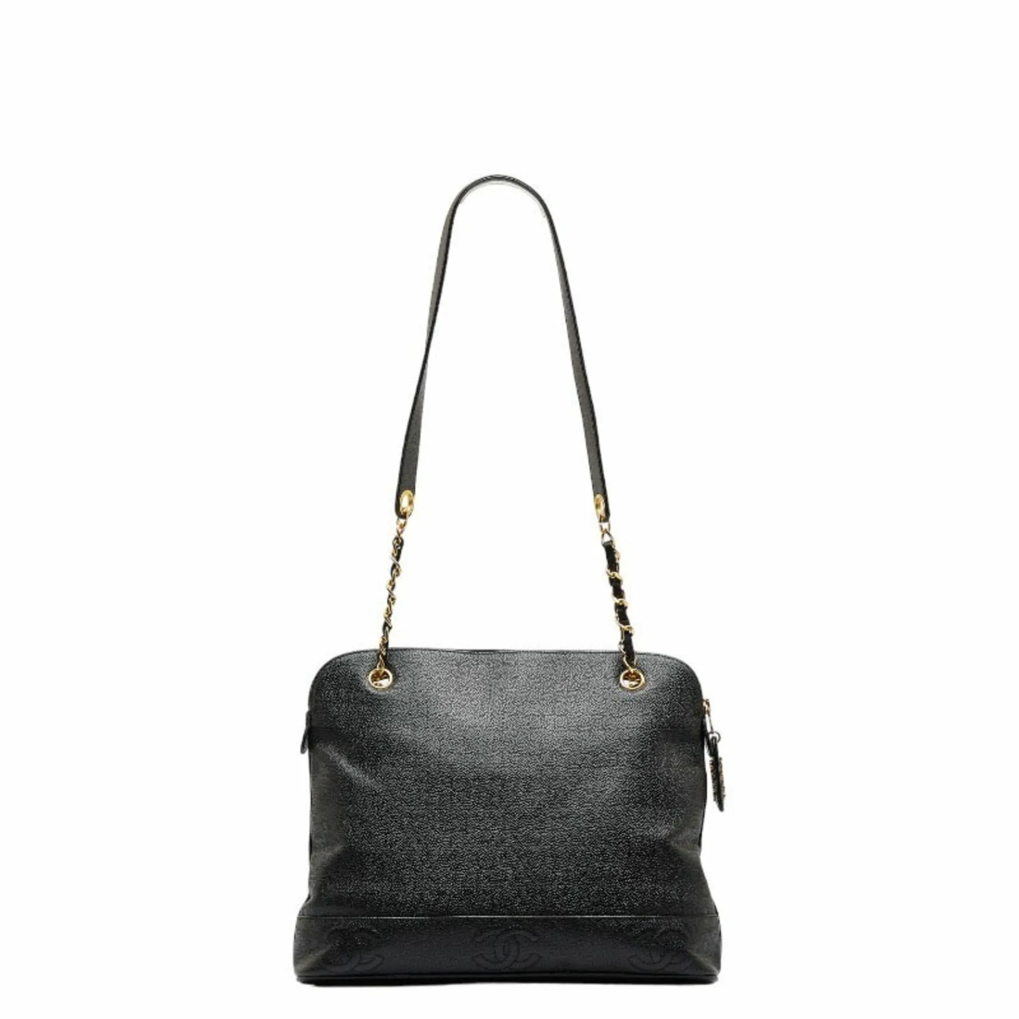 CHANEL Triple Coco Mark Chain Shoulder Bag Black Caviar Skin Women's