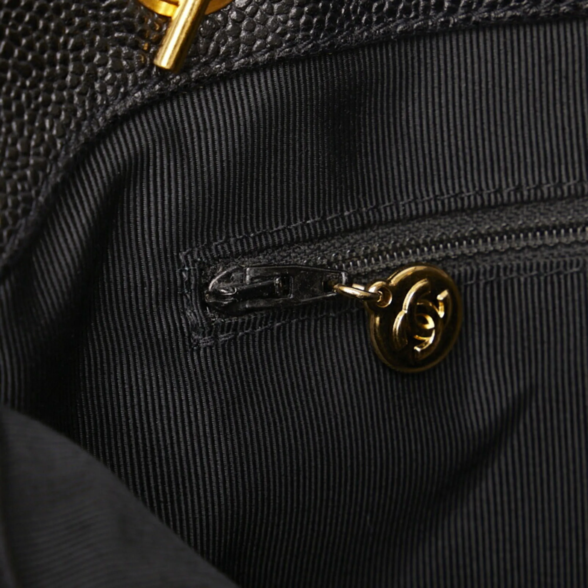 CHANEL Triple Coco Mark Chain Shoulder Bag Black Caviar Skin Women's