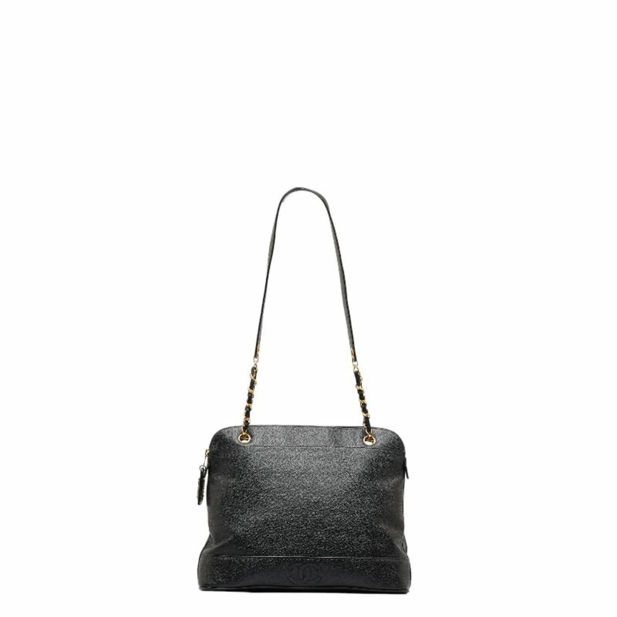 CHANEL Triple Coco Mark Chain Shoulder Bag Black Caviar Skin Women's