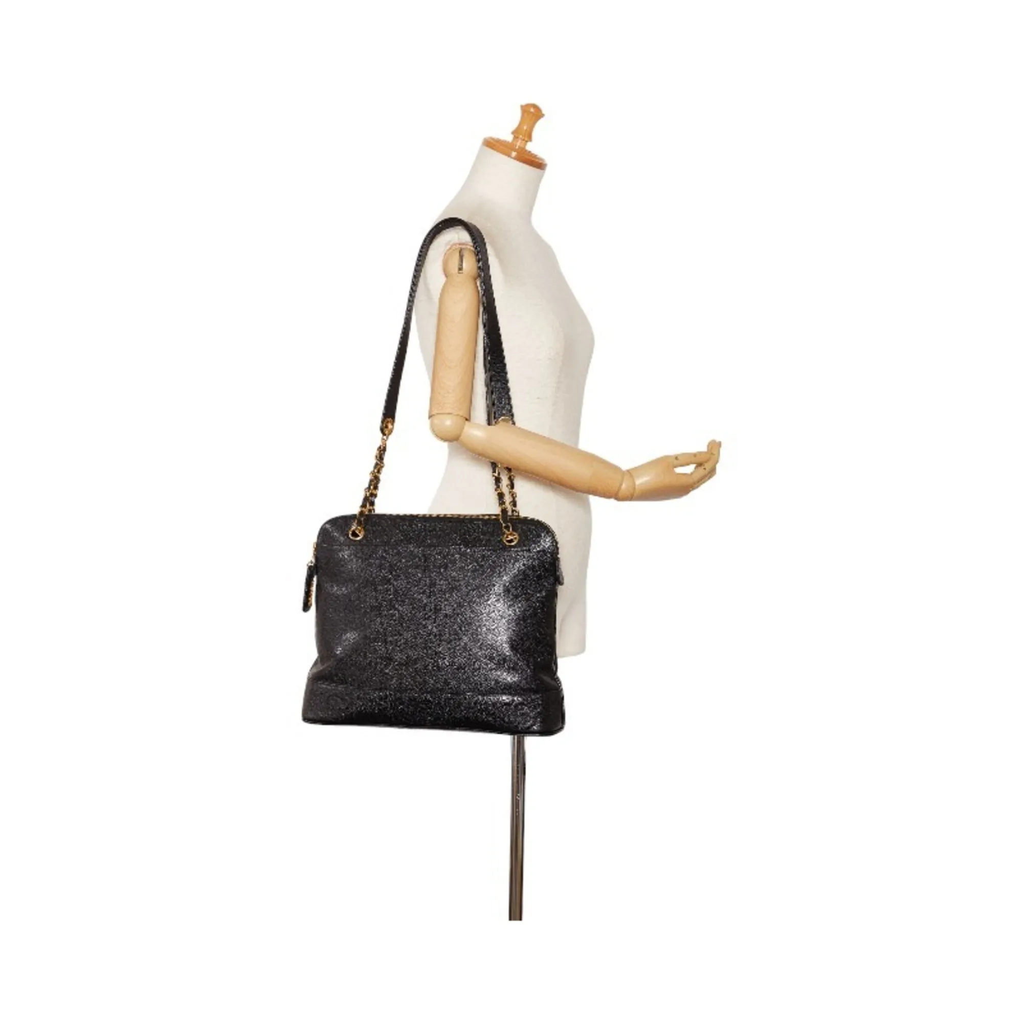 CHANEL Triple Coco Mark Chain Shoulder Bag Black Caviar Skin Women's