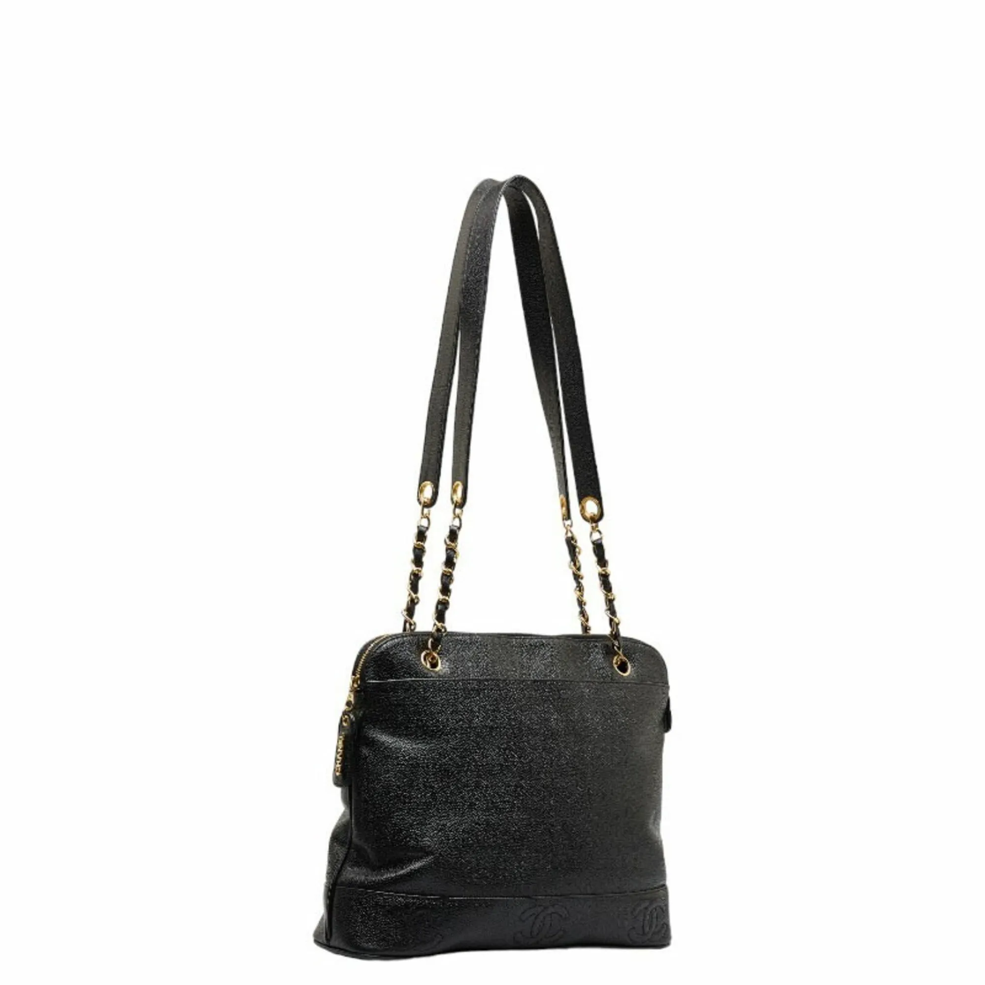 CHANEL Triple Coco Mark Chain Shoulder Bag Black Caviar Skin Women's