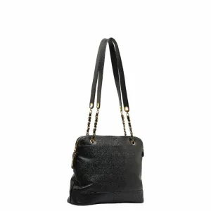 CHANEL Triple Coco Mark Chain Shoulder Bag Black Caviar Skin Women's