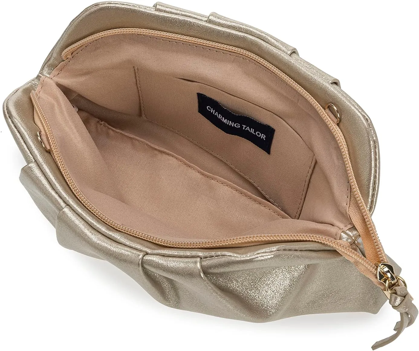 CHARMING TAILOR Chic Soft Vegan Leather Clutch Bag Dressy Pleated PU Evening Purse for Women
