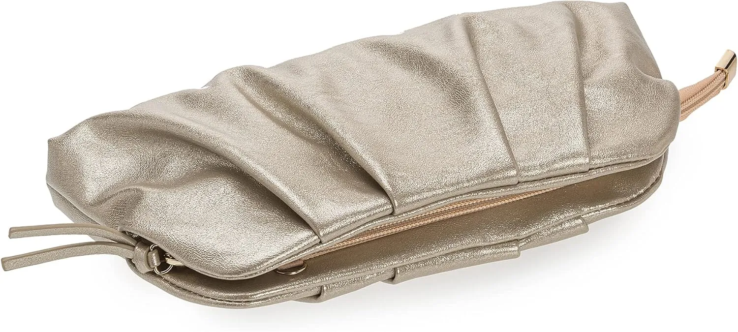CHARMING TAILOR Chic Soft Vegan Leather Clutch Bag Dressy Pleated PU Evening Purse for Women
