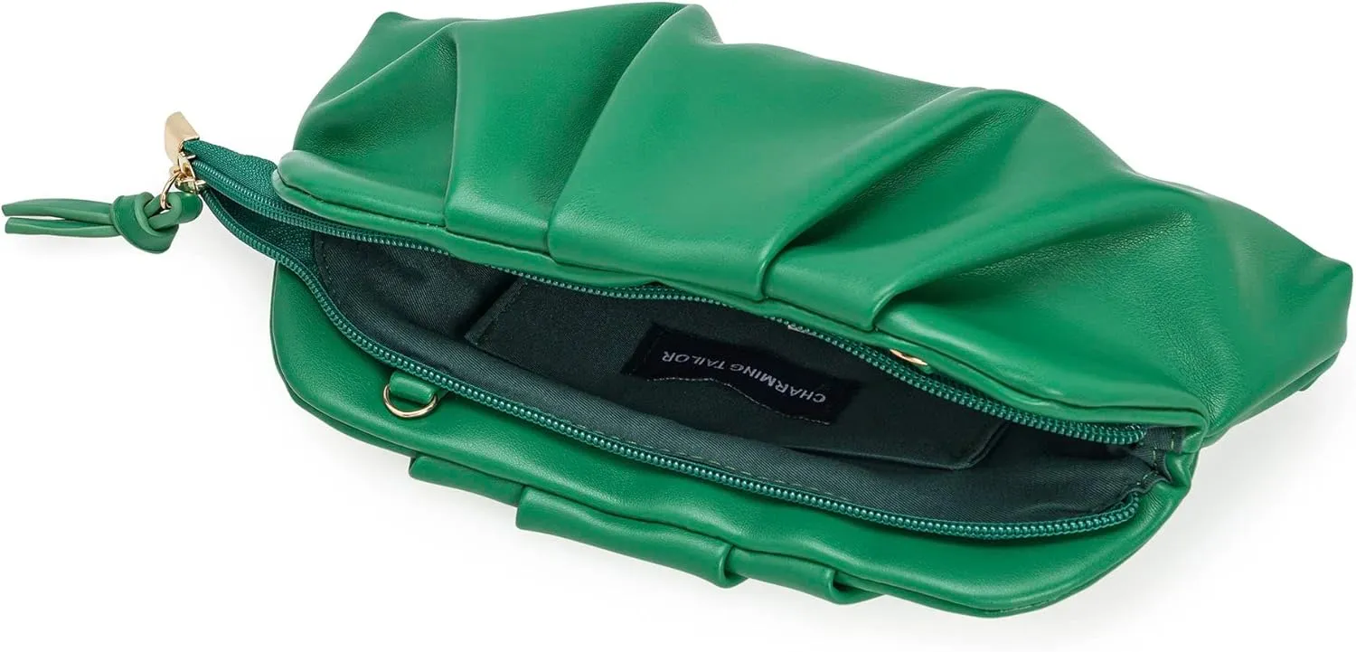 CHARMING TAILOR Chic Soft Vegan Leather Clutch Bag Dressy Pleated PU Evening Purse for Women
