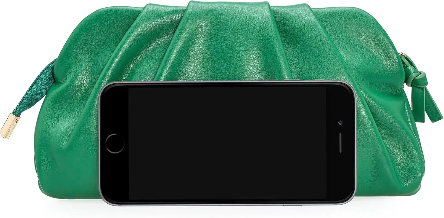 CHARMING TAILOR Chic Soft Vegan Leather Clutch Bag Dressy Pleated PU Evening Purse for Women