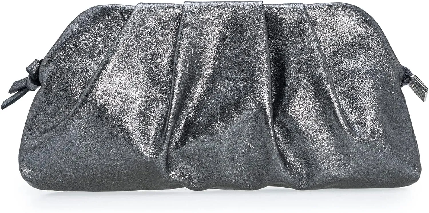 CHARMING TAILOR Chic Soft Vegan Leather Clutch Bag Dressy Pleated PU Evening Purse for Women