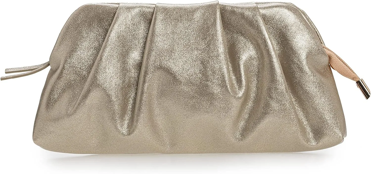 CHARMING TAILOR Chic Soft Vegan Leather Clutch Bag Dressy Pleated PU Evening Purse for Women